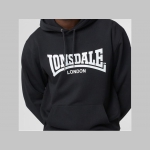 Lonsdale pánska mikina s kapucou s bielym tlačeným logom, materiál 65%polyester 35%bavlna, dve bočné vrecká, kapuca stiahnuteľná šnúrkou